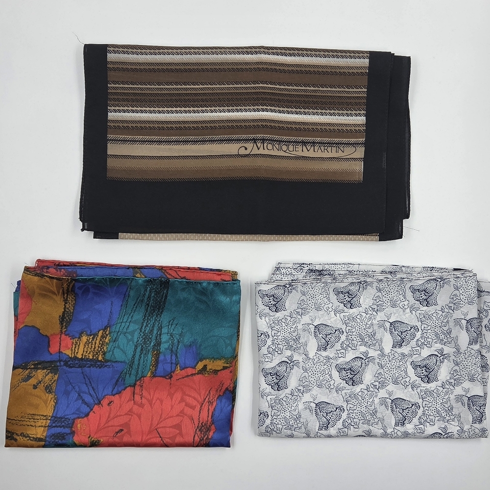 Set 3 Scarves Vintage Monique Martin 1970s